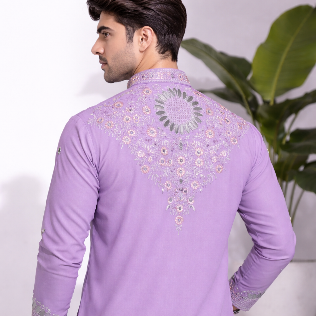 Lavender Floral Embroidered Kurta