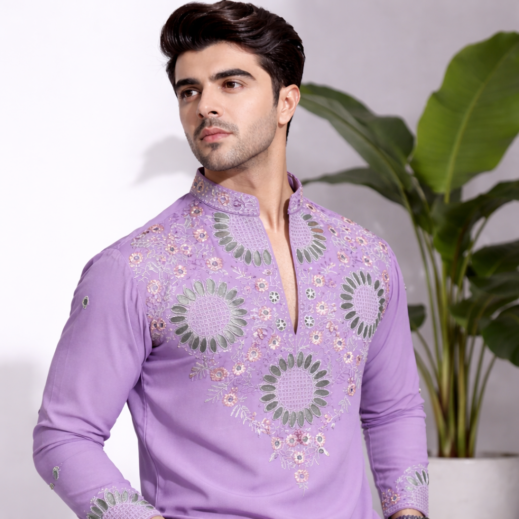 Lavender Floral Embroidered Kurta