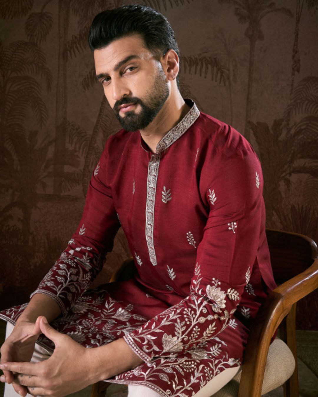 Royal Maroon Zari Embroidered Kurta