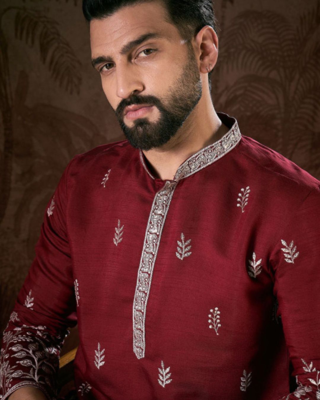 Royal Maroon Zari Embroidered Kurta