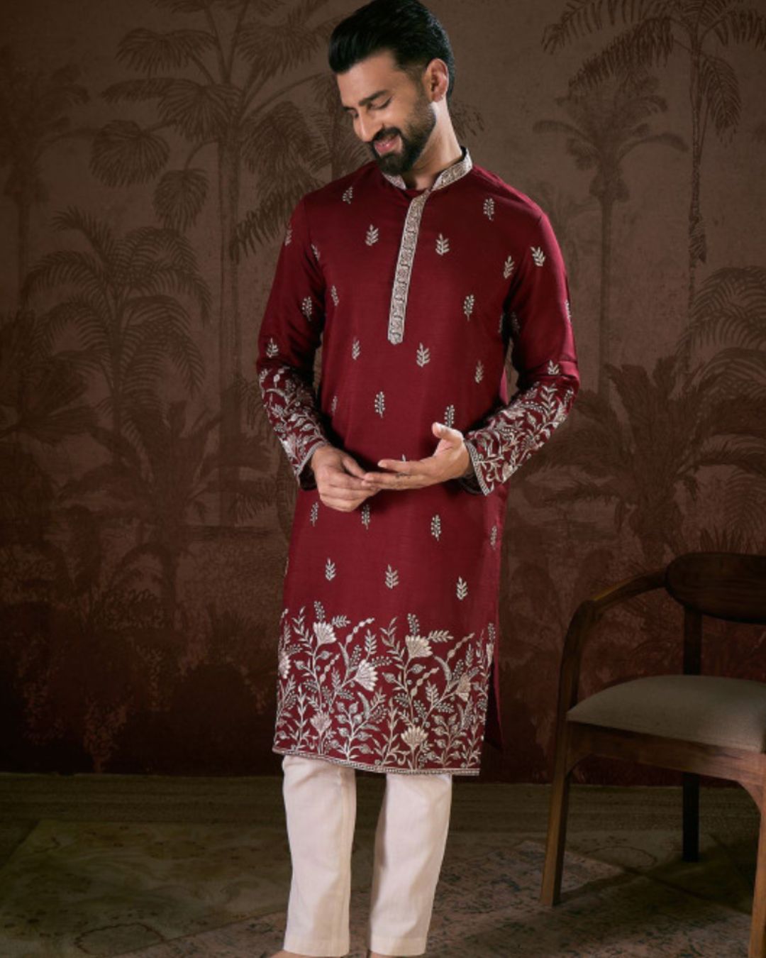 Royal Maroon Zari Embroidered Kurta