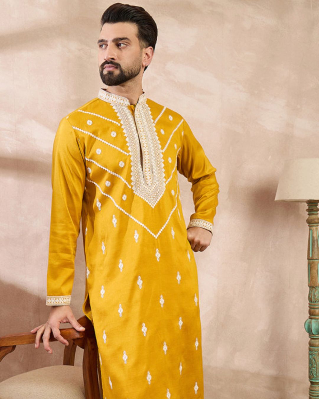 Mustard Yellow Silk Kurta