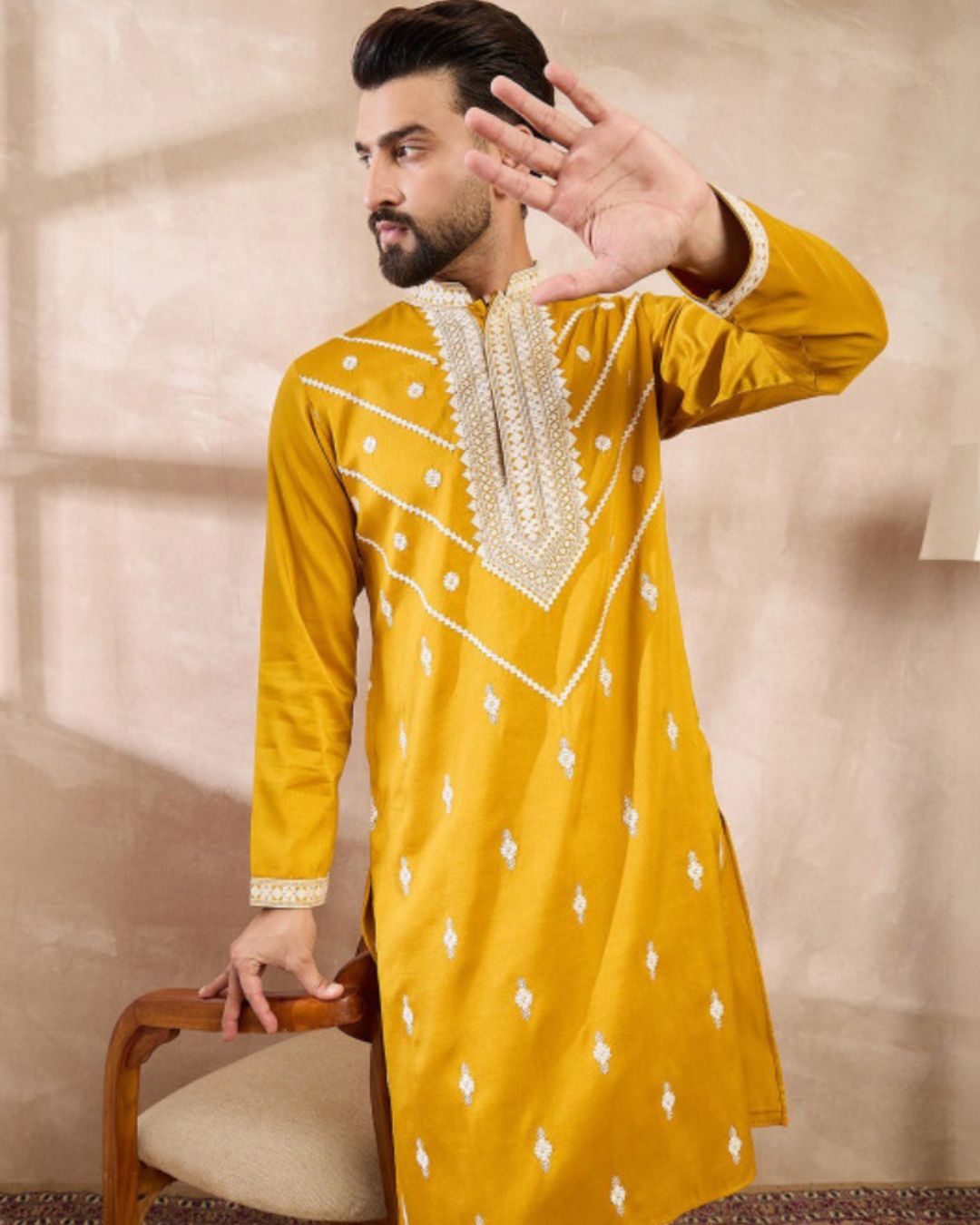 Mustard Yellow Silk Kurta