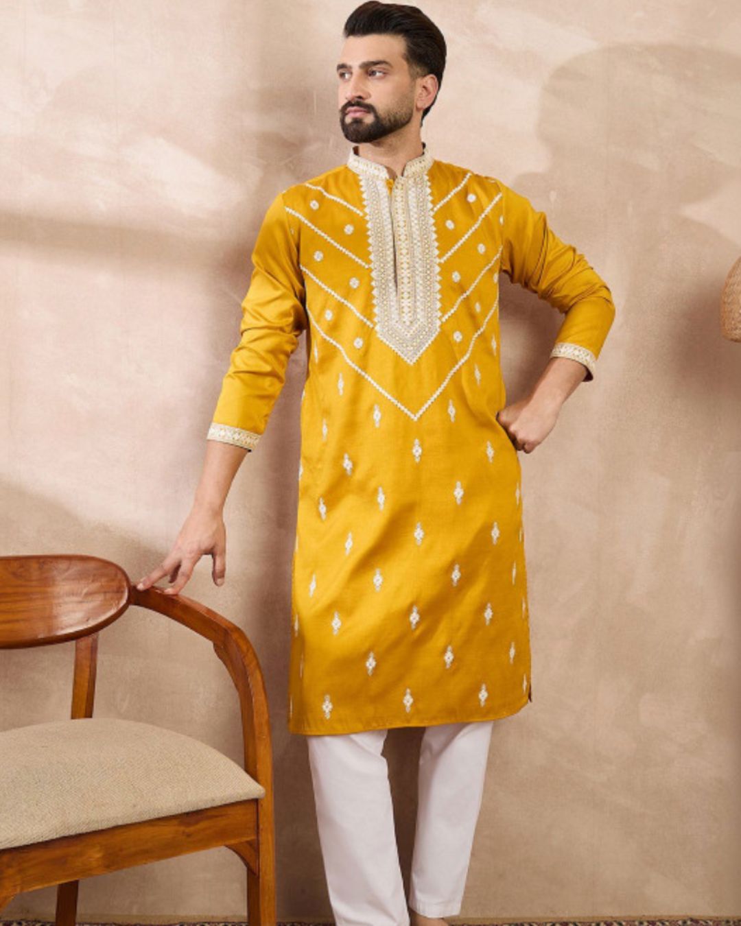 Mustard Yellow Silk Kurta